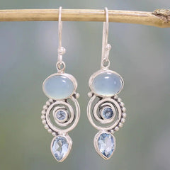 Blue Topaz Inlaid Drop Earrings with Pear Shape