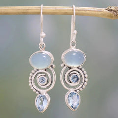 Blue Topaz Inlaid Drop Earrings with Pear Shape