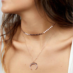 Copper Crescent Moon Necklace - Layered Design