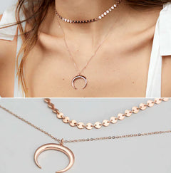 Copper Crescent Moon Necklace - Layered Design