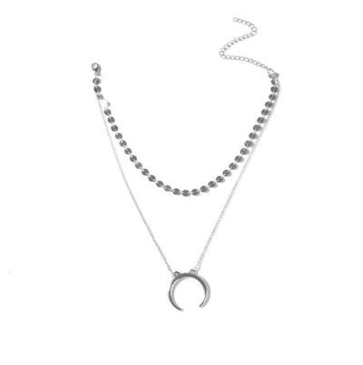 Copper Crescent Moon Necklace - Layered Design