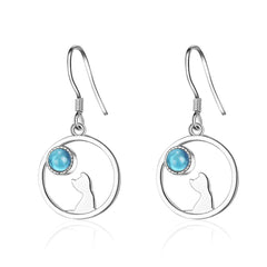 Cat-Inspired Earrings with Synthetic Moonstone Design