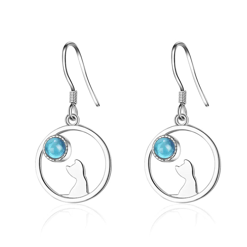 Cat-Inspired Earrings with Synthetic Moonstone Design