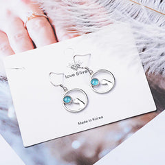 Cat-Inspired Earrings with Synthetic Moonstone Design