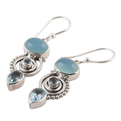 Blue Topaz Inlaid Drop Earrings with Pear Shape