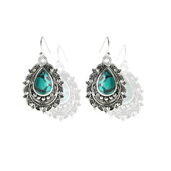 Turquoise Drop Pear Shaped Earrings in Vintage Silver