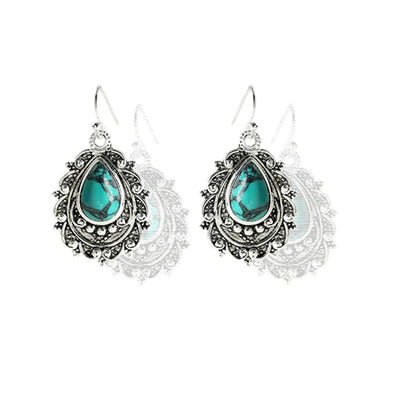Turquoise Drop Pear Shaped Earrings in Vintage Silver