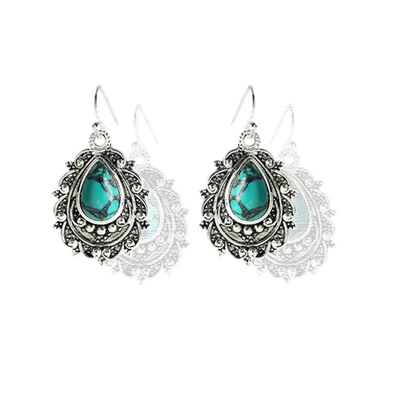 Turquoise Drop Pear Shaped Earrings in Vintage Silver