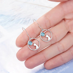 Cat-Inspired Earrings with Synthetic Moonstone Design
