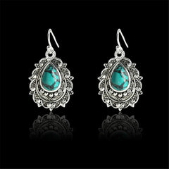 Turquoise Drop Pear Shaped Earrings in Vintage Silver