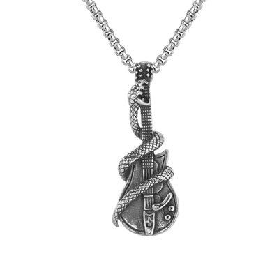 Vintage Snake Guitar Pendant Necklace for Men