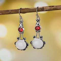 White Moonstone Earrings - Long Oval Drop Design