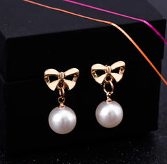 Chic Bowknot Pearl Earrings