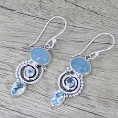 Blue Topaz Inlaid Drop Earrings with Pear Shape