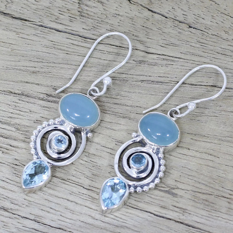 Blue Topaz Inlaid Drop Earrings with Pear Shape