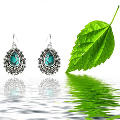 Turquoise Drop Pear Shaped Earrings in Vintage Silver
