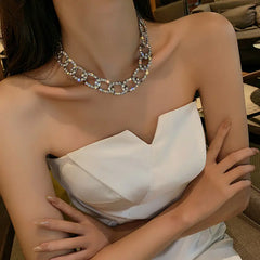 Fashionable Chunky Chain Rhinestone Necklace for Women