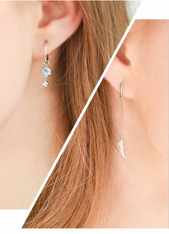 Asymmetrical Feather Earrings with Moonstone