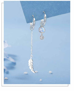 Asymmetrical Feather Earrings with Moonstone