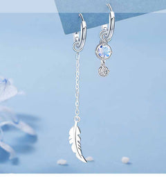 Asymmetrical Feather Earrings with Moonstone