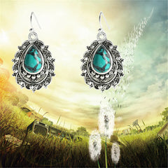 Turquoise Drop Pear Shaped Earrings in Vintage Silver