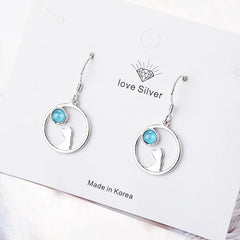 Cat-Inspired Earrings with Synthetic Moonstone Design