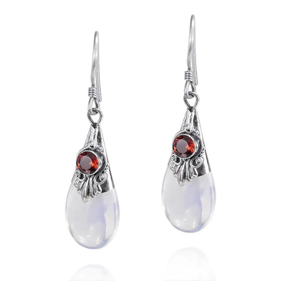 White Moonstone Drop Earrings with Pear Shape Design