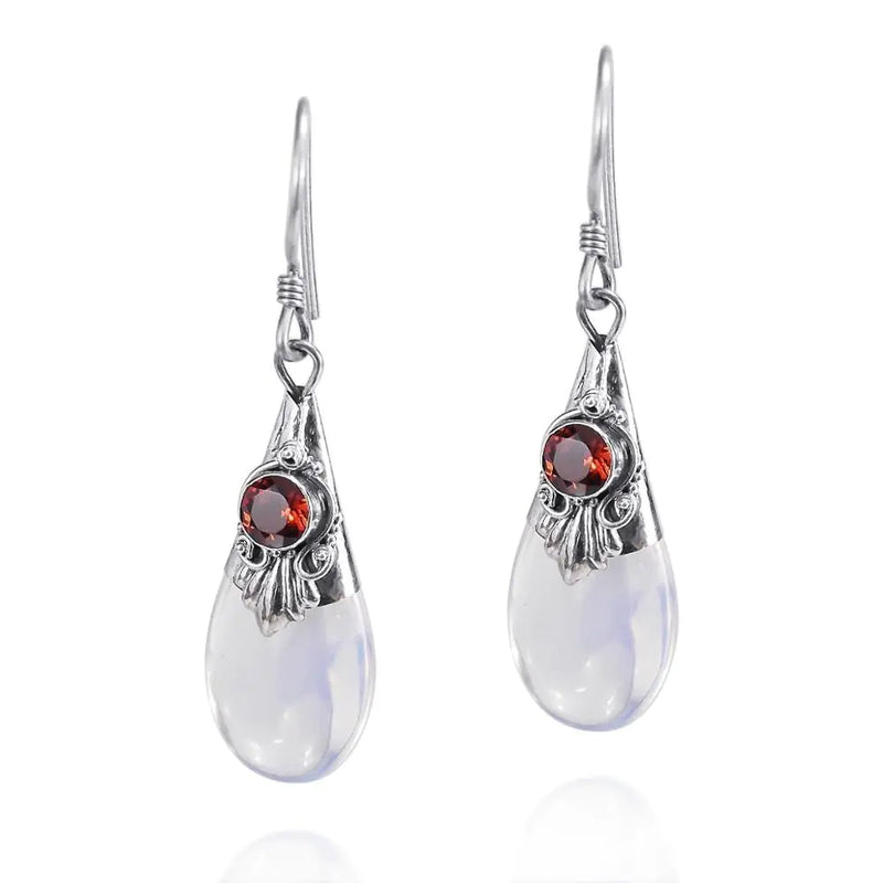 White Moonstone Drop Earrings with Pear Shape Design